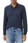 John Varvatos Jalen Three Color Marl Jacquard Long Sleeve Polo In Blue