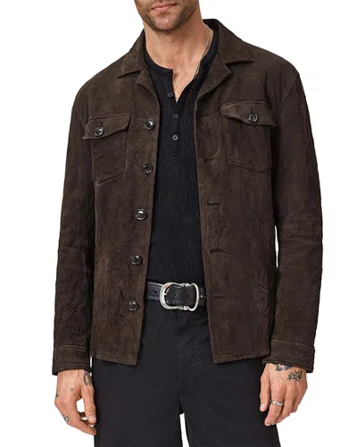 John Varvatos Jesse Leather Shirt Jacket With Buttons In Brown