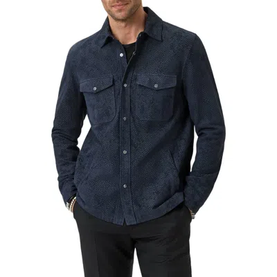 John Varvatos Jonah Herringbone Pattern Leather Overshirt In Blue