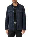 John Varvatos Jonah Herringbone Pattern Leather Overshirt In Blue