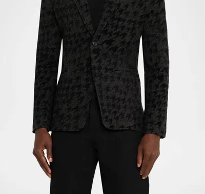 John Varvatos Kal Houndstooth Knit Blazer In Charcoal In Black