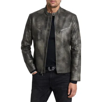 John Varvatos Keeler Racer Leather Jacket In Carbon Grey