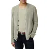 John Varvatos Kliment Mixed Media Linen Cardigan In Sage Brush