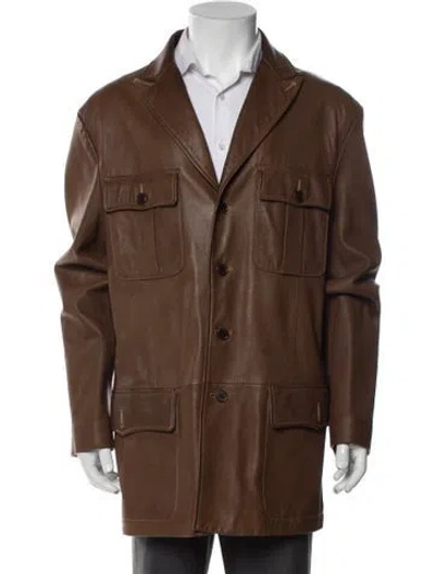 Pre-owned John Varvatos Lamb Leather Utility Jacket In Brown