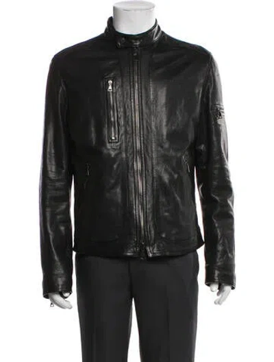 Pre-owned John Varvatos Lambskin Moto Jacket In Green