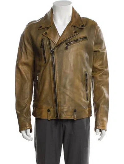 Pre-owned John Varvatos Lambskin Moto Jacket W/ Tags In Brown