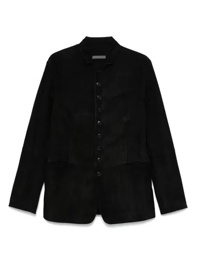 John Varvatos Leather Blazer In Black