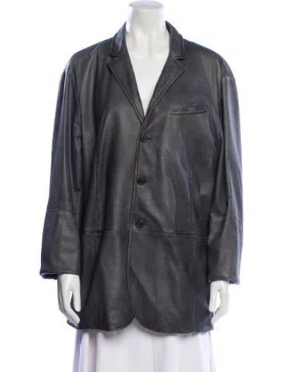 Pre-owned John Varvatos Leather Blazer In Gray
