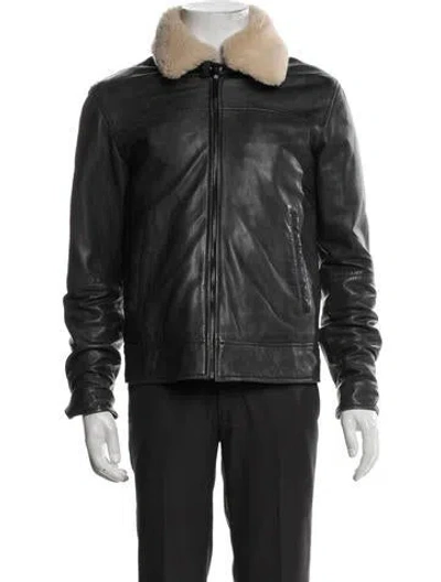 Pre-owned John Varvatos Leather Bomber Jacket In Gray