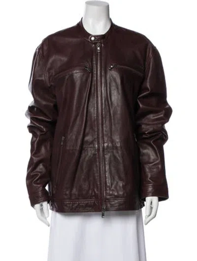 Pre-owned John Varvatos Leather Bomber Jacket In Red