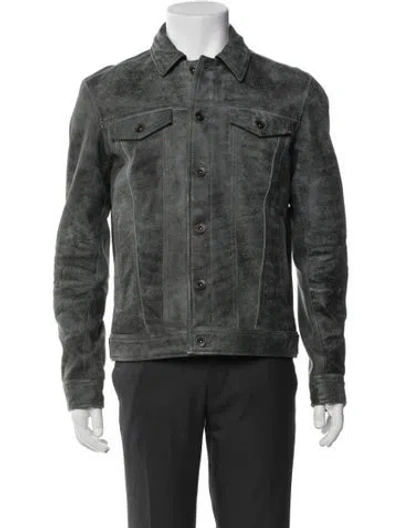 Pre-owned John Varvatos Leather Denim Jacket In Gray