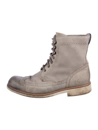 Pre-owned John Varvatos Leather Lasercut Accents Lace-up Boots In Gray