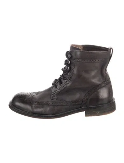 Pre-owned John Varvatos Leather Lasercut Accents Lace-up Boots In Grey