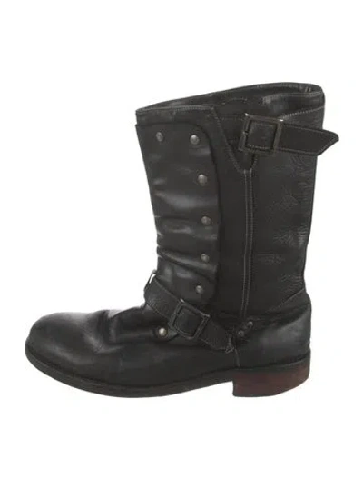 Pre-owned John Varvatos Leather Moto Boots In Black