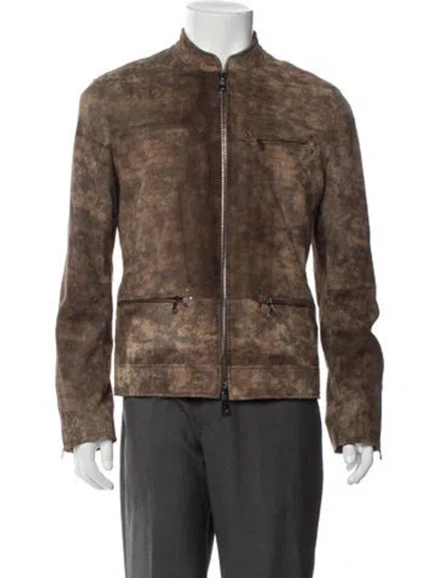 Pre-owned John Varvatos Leather Moto Jacket In Brown