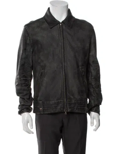 Pre-owned John Varvatos Leather Moto Jacket In Gray