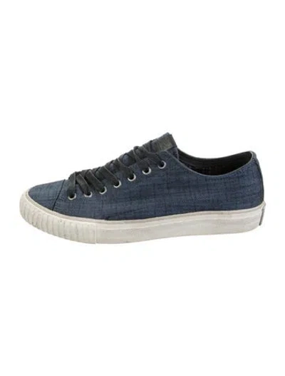 Pre-owned John Varvatos Leather Tweed Pattern Sneakers In Blue