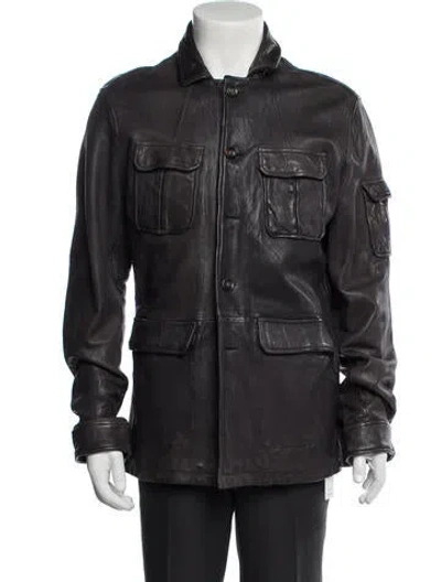 Pre-owned John Varvatos Leather Utility Jacket In Blue