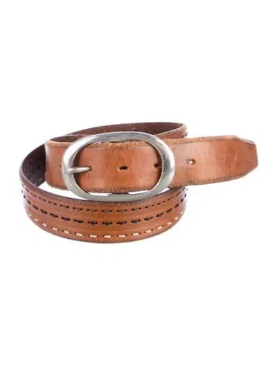 Pre-owned John Varvatos Leather Whipstitch Trim Belt In Brown