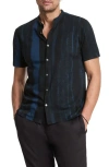 John Varvatos Linen & Cotton Knit Short Sleeve Button-up Shirt In Navy