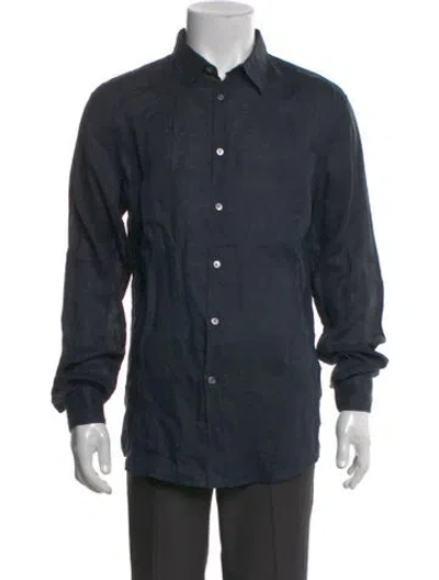 Pre-owned John Varvatos Linen Mock Neck Polo Sweater In Blue