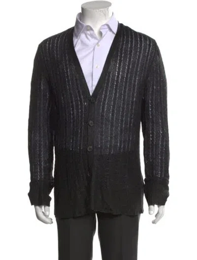 Pre-owned John Varvatos Linen V-neck Cardigan In Blue
