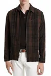 John Varvatos Long Sleeve Robbins Yarn Dye Sport Shirt In Dark Brown In Multi