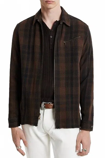 John Varvatos Long Sleeve Robbins Yarn Dye Sport Shirt In Dark Brown In Multi
