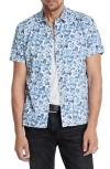 John Varvatos Loren Floral Short Sleeve Cotton Button-up Shirt In Blue Mist