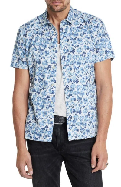 John Varvatos Loren Floral Short Sleeve Cotton Button-up Shirt In Blue Mist