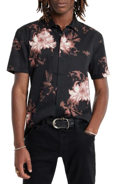 John Varvatos Loren Floral Short Sleeve Cotton Button-up Shirt In Cranberry