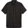 John Varvatos Loren Stripe Short Sleeve Button-up Shirt In Black