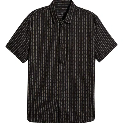 John Varvatos Loren Stripe Short Sleeve Button-up Shirt In Black