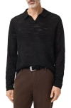 John Varvatos Luciano Long Sleeve Johnny Collar Slub Wool Polo Sweater In Black