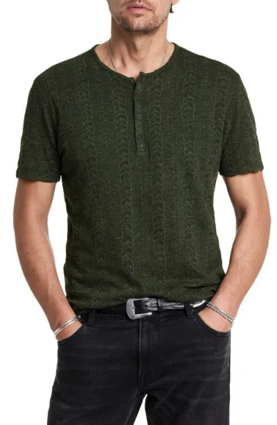 John Varvatos Madoc Texture Stripe Short Sleeve Henley In Seaweed