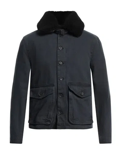 John Varvatos Man Jacket Navy Size 46 Cotton, Shearling In Navy Blue