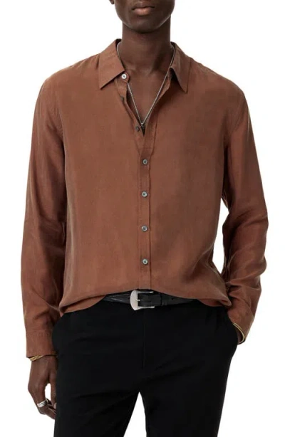 John Varvatos Martin Solid Twill Button-up Shirt In Hazelnut