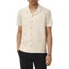 John Varvatos Matera Frond Jacquard Short Sleeve Organic Linen Button-up Shirt In Brown