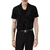 John Varvatos Matera Frond Jacquard Short Sleeve Organic Linen Button-up Shirt In Black
