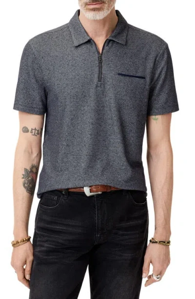 John Varvatos Meira Regular Fit Bird's Eye Zip Polo In Blue Smoke
