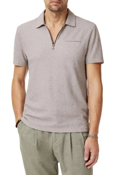 John Varvatos Meira Regular Fit Bird's Eye Zip Polo In Fossil Grey