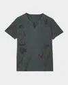 John Varvatos Embroidered Raw Edge Notch Neck Organic Cotton T-shirt