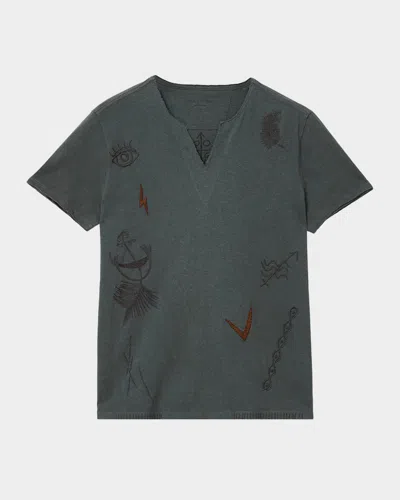 JOHN VARVATOS MEN'S ALLOVER SYMBOLS V-NECK T-SHIRT