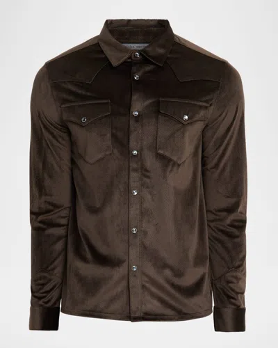 John Varvatos Men's Andres Herringbone Western Shirt In Brown