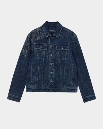 John Varvatos Anthony Regular Fit Embroidered Denim Trucker Jacket In Blue