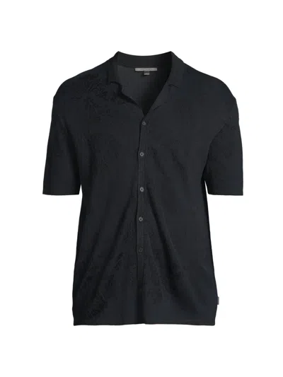 John Varvatos Arlon Jacquard Camp Collar Sweater In Black