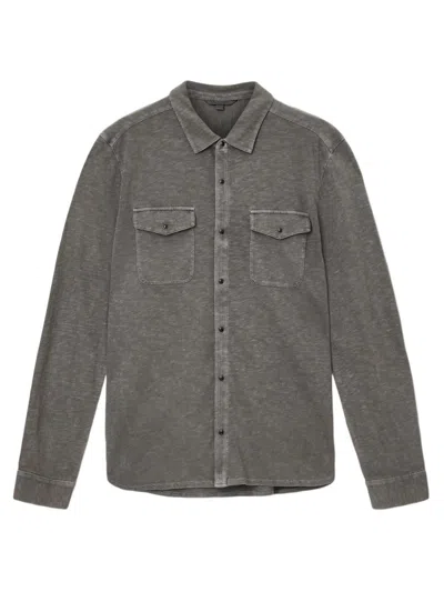 John Varvatos Arvon Knit Organic Cotton Snap-up Western Shirt In Gray