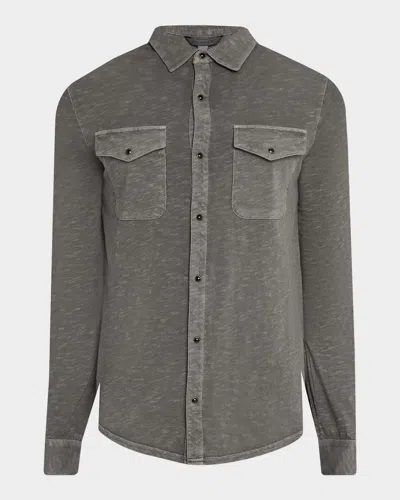 John Varvatos Arvon Knit Organic Cotton Snap-up Western Shirt In Gray