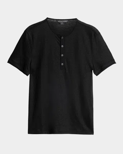 John Varvatos Men's Bleeker Linen Henley Shirt In Black