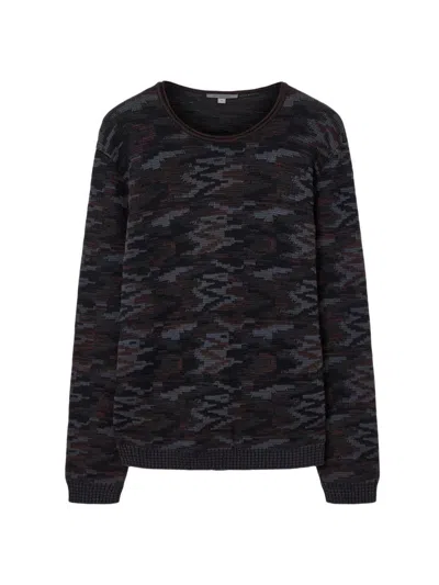 John Varvatos Caden Winter Pavement Jacquard Crewneck Sweater In Black